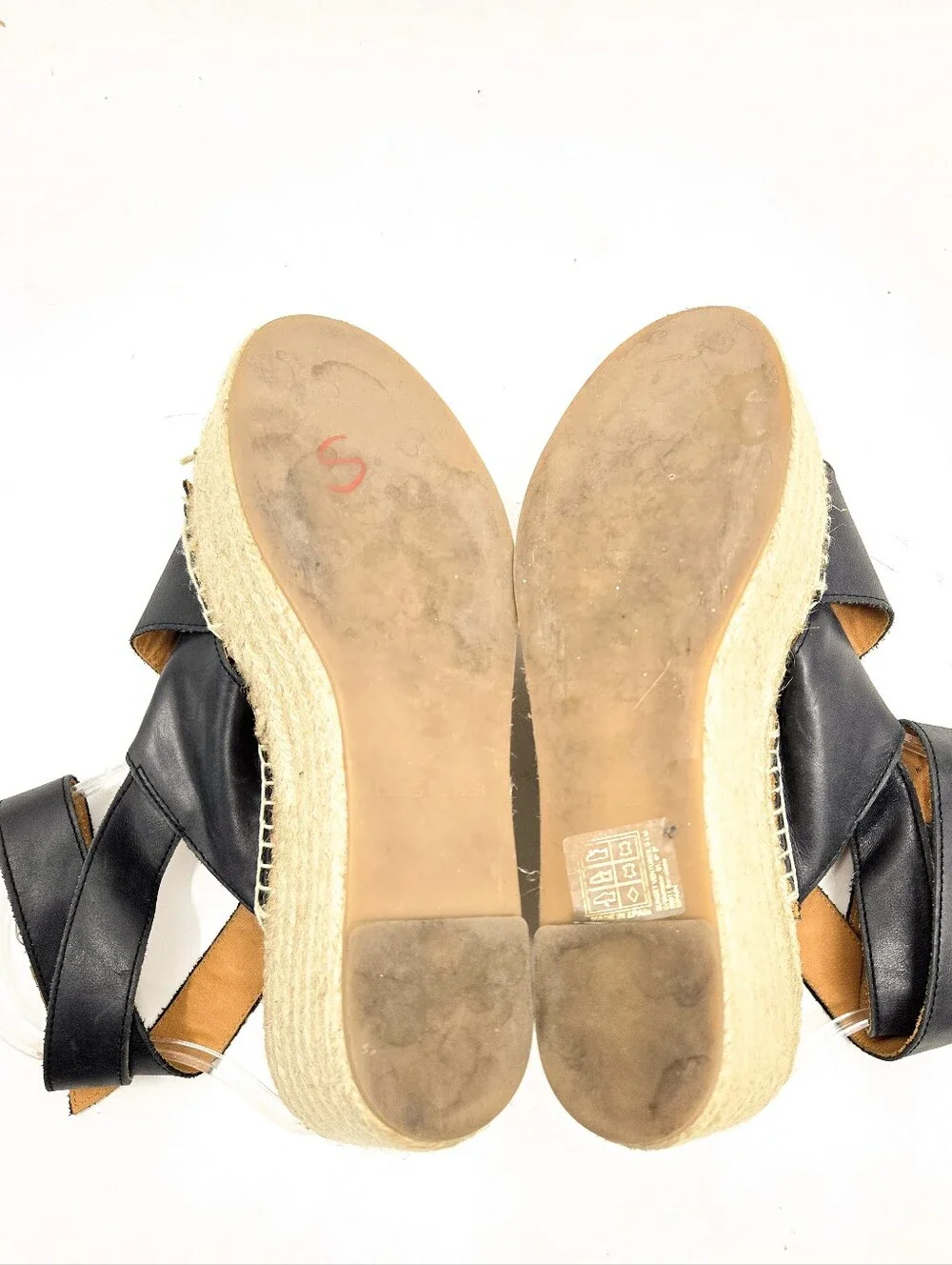 Alohas Black Leather Espadrille‎ Wedge Sandals with Ankle Strap
